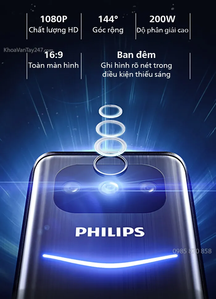 Camera góc rộng quan sát trước cửa nhà trên khóa Philips Alpha-V