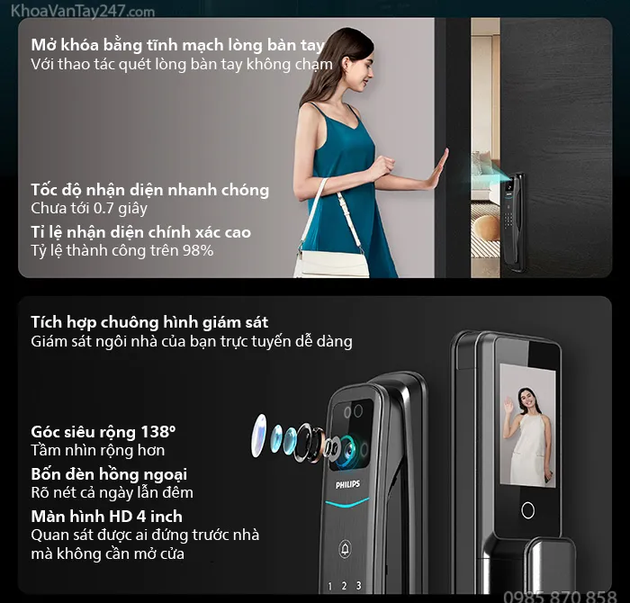 Tính năng camera góc rộng và màn hình quan sát của khóa Philips DDL702-MVP