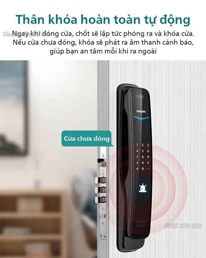 Thân khóa tự động, cảnh báo khi cửa chưa đóng đúng cách