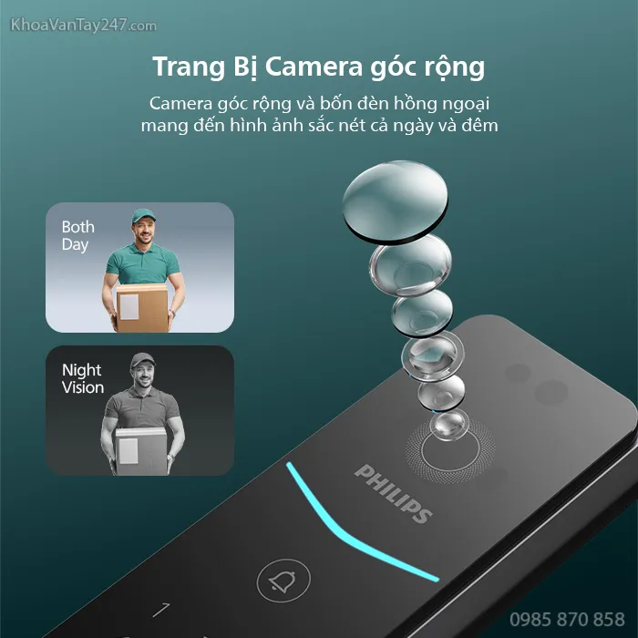 Khóa cửa điện tử Philips DDL720-FVP-7HWS trang bị camera góc rộng