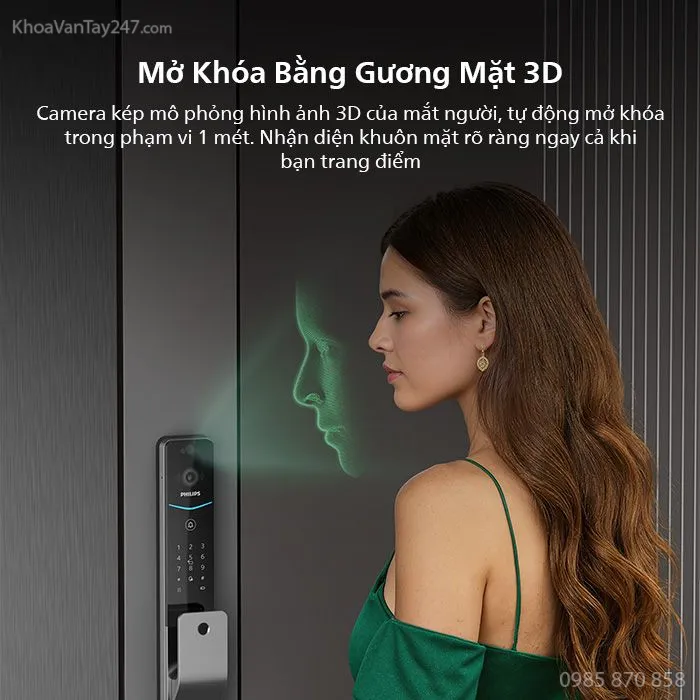 Khóa cửa điện tử Philips DDL720-FVP-7HWS nhận diện khuôn mặt 3D